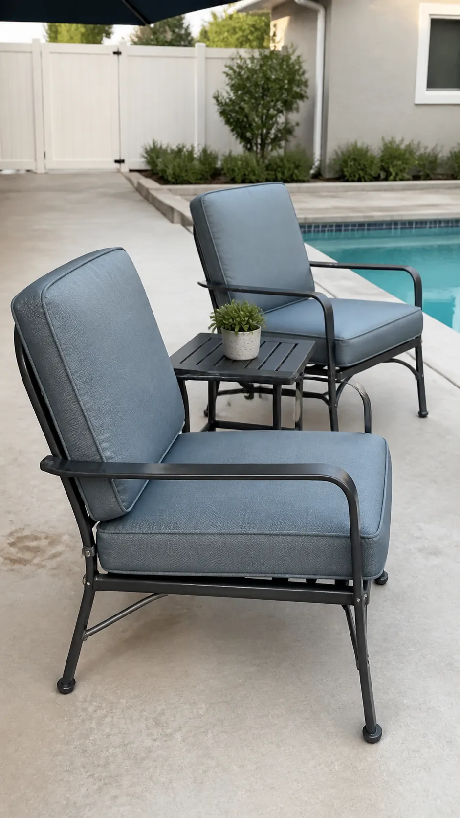 Refinished outdoor chairs creating a coordinated budget pool lounge