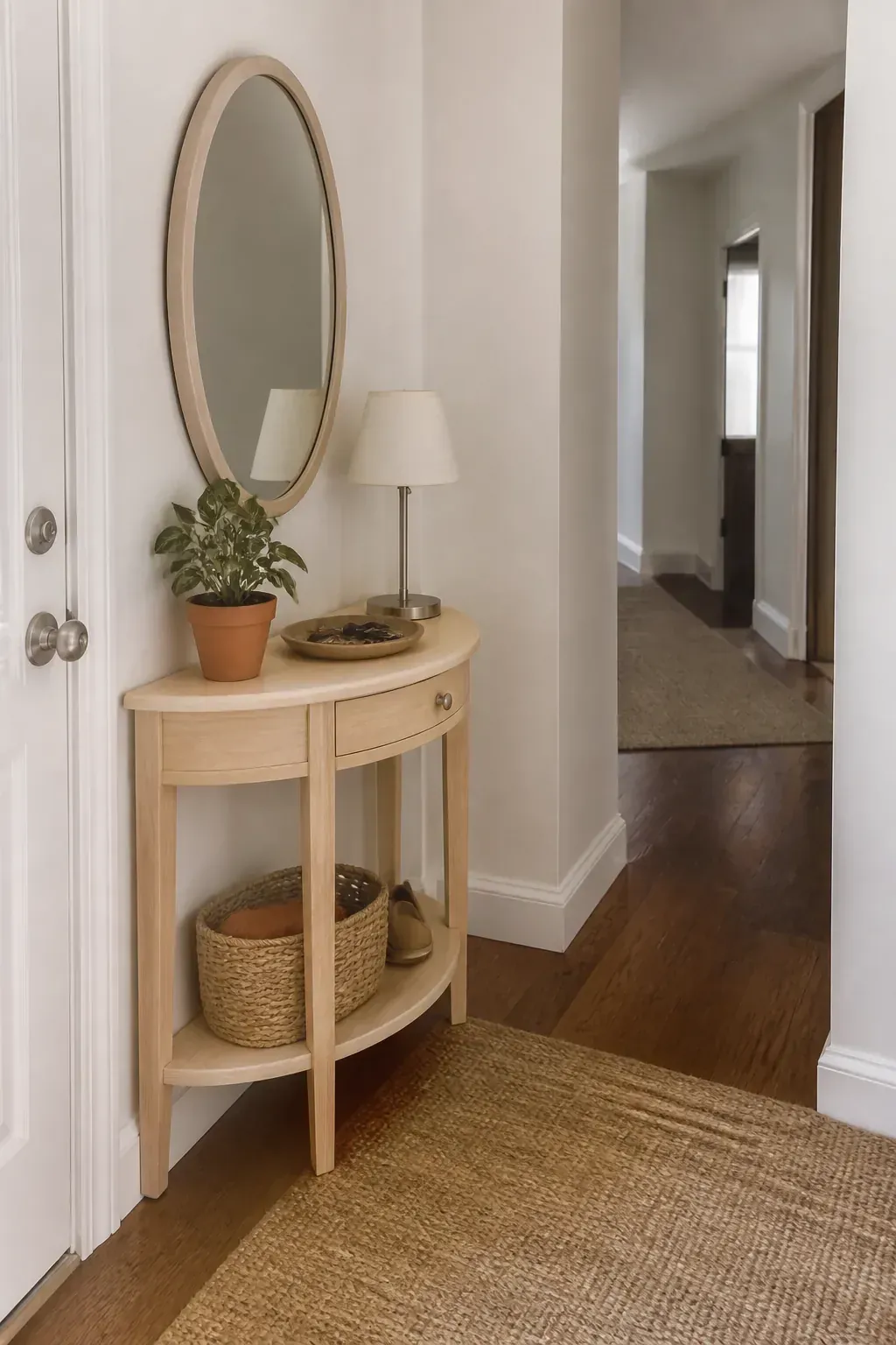 Half-round entry table in an awkward corner