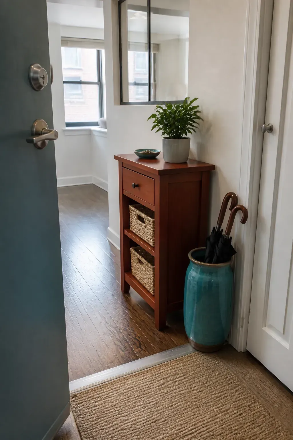 Corner pedestal for keys and greenery