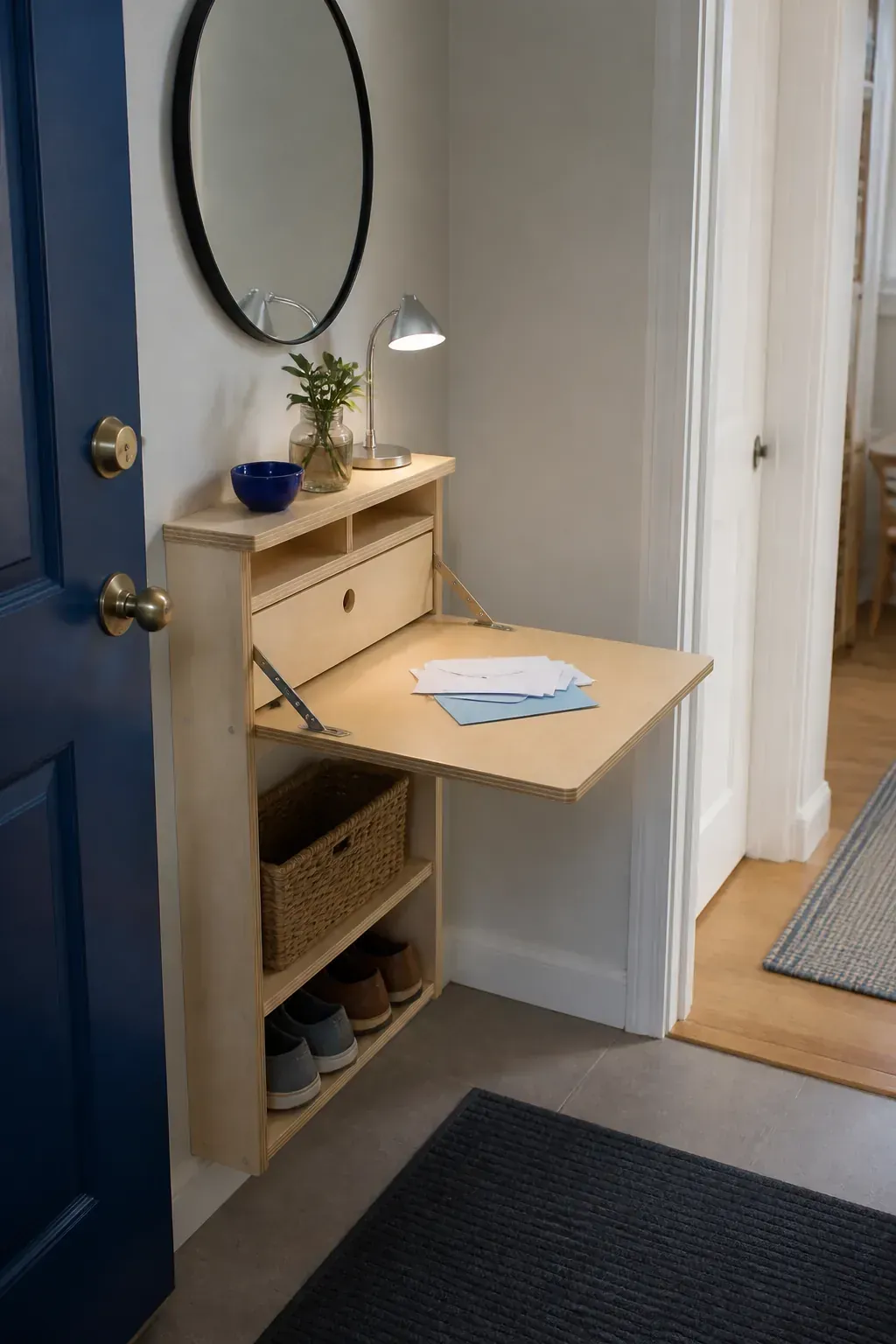Fold-down wall table for micro entry