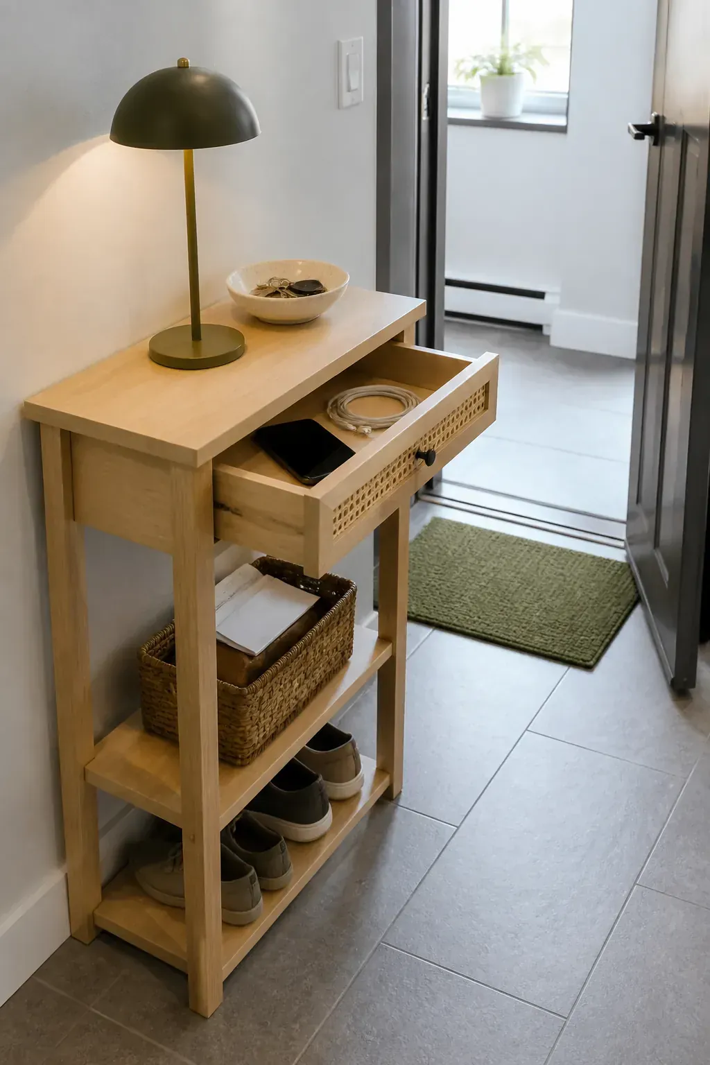 Small entry drawer with hidden charging