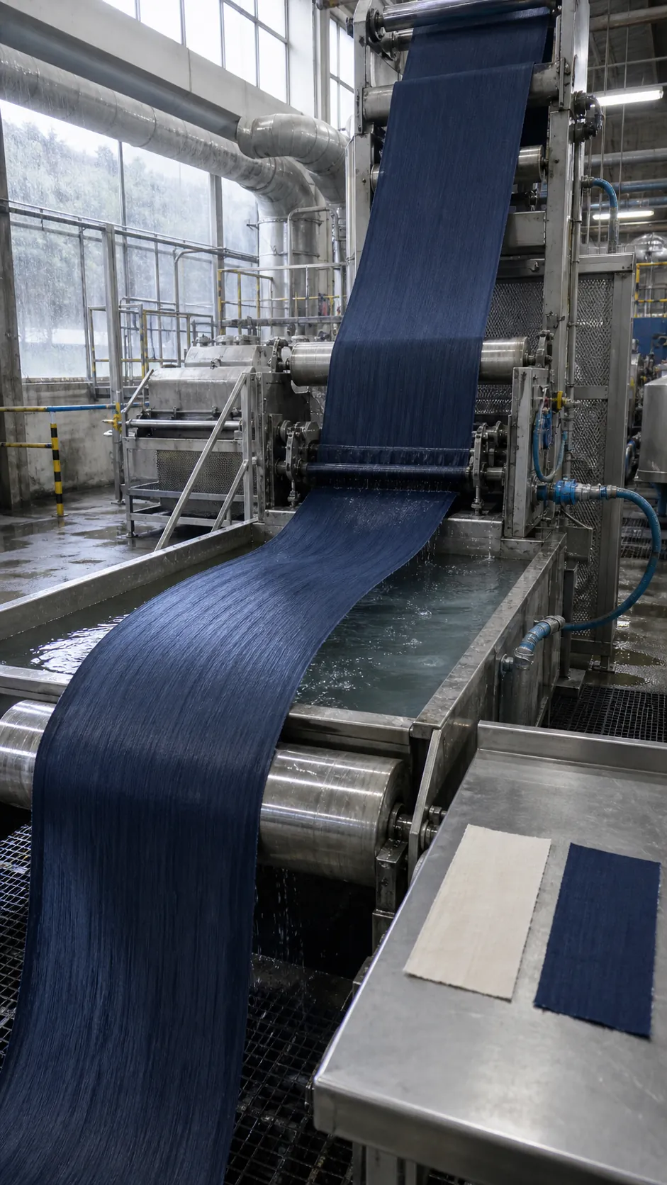 Finished bamboo viscose fabric passing through a modern dye house