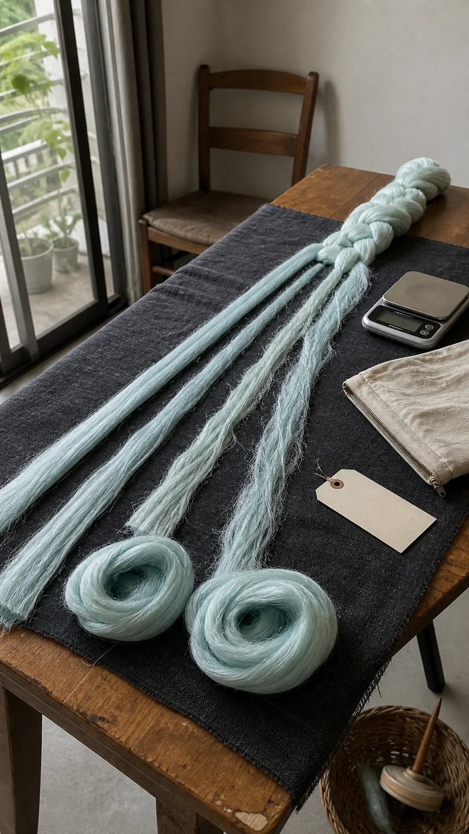 Narrow strips of bamboo viscose top ready for hand spinning
