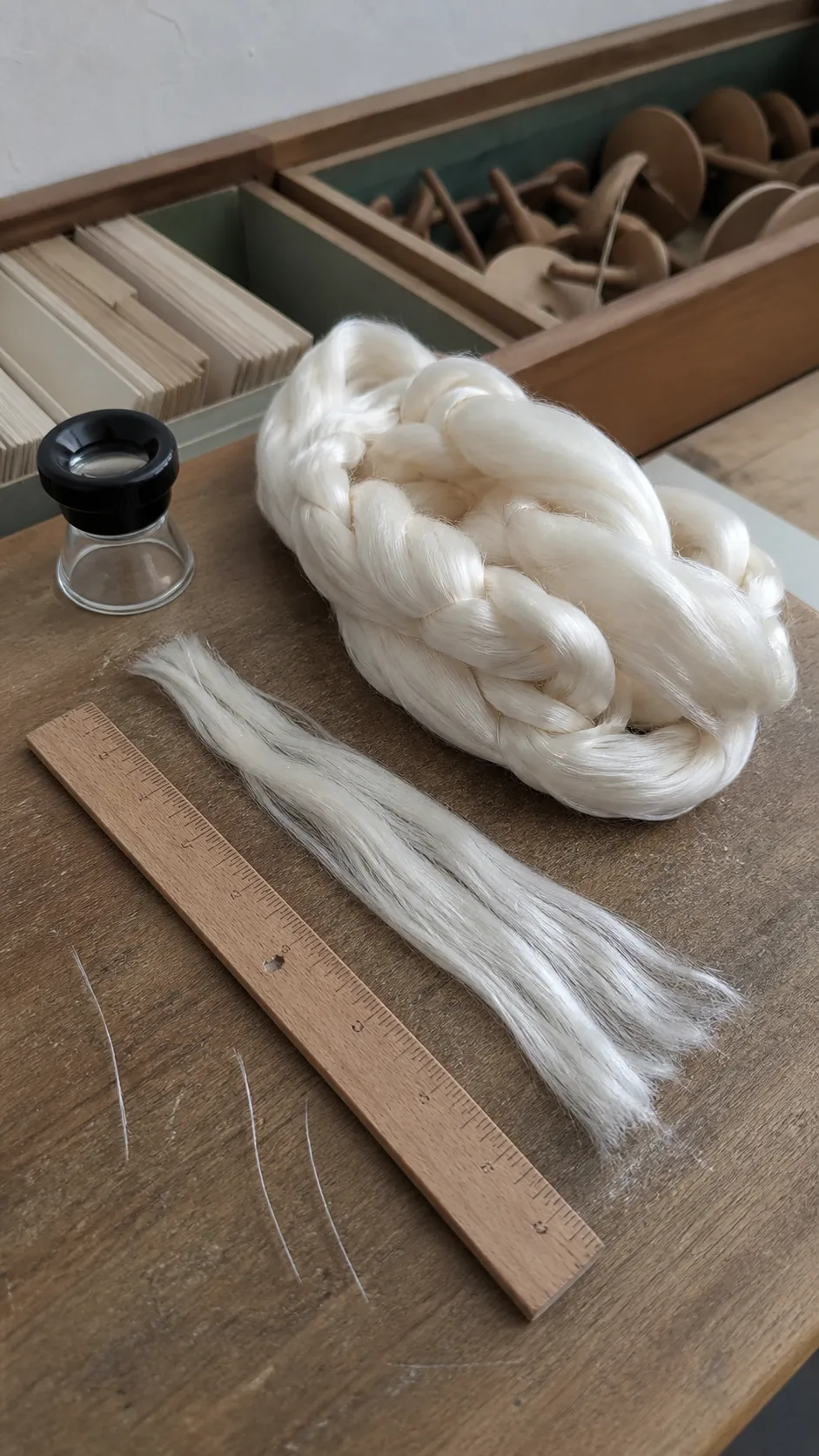 Bamboo fiber top prepared for a staple length check