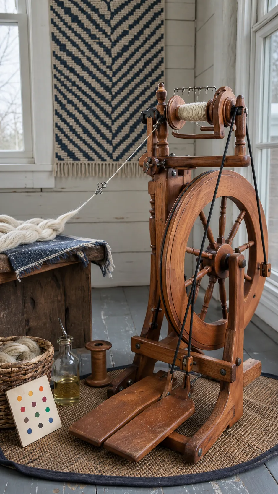 Bamboo top drafted into fine yarn on a spinning wheel