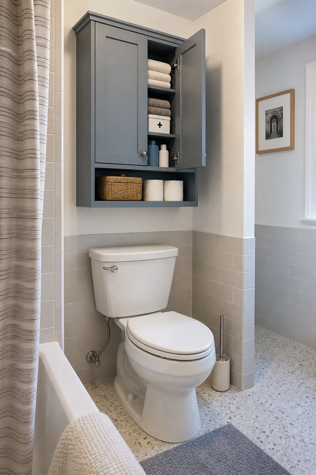 Compact wall-mounted cabinet above a toilet with practical clearance