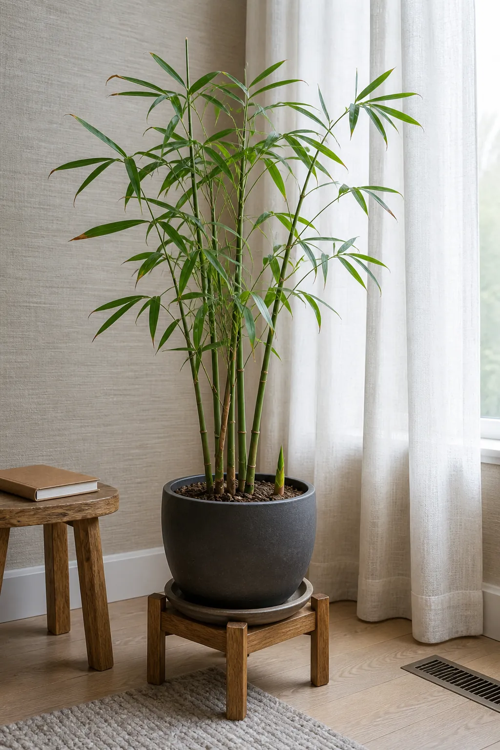 Recovering bamboo positioned in bright indirect light away from harsh sun
