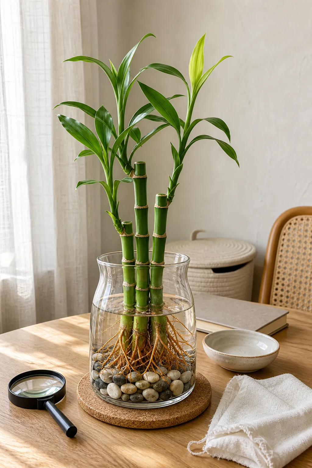 Healthy lucky bamboo canes leaves nodes and roots
