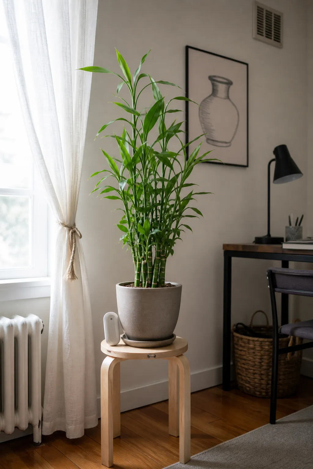 Indoor lucky bamboo receiving bright indirect window light