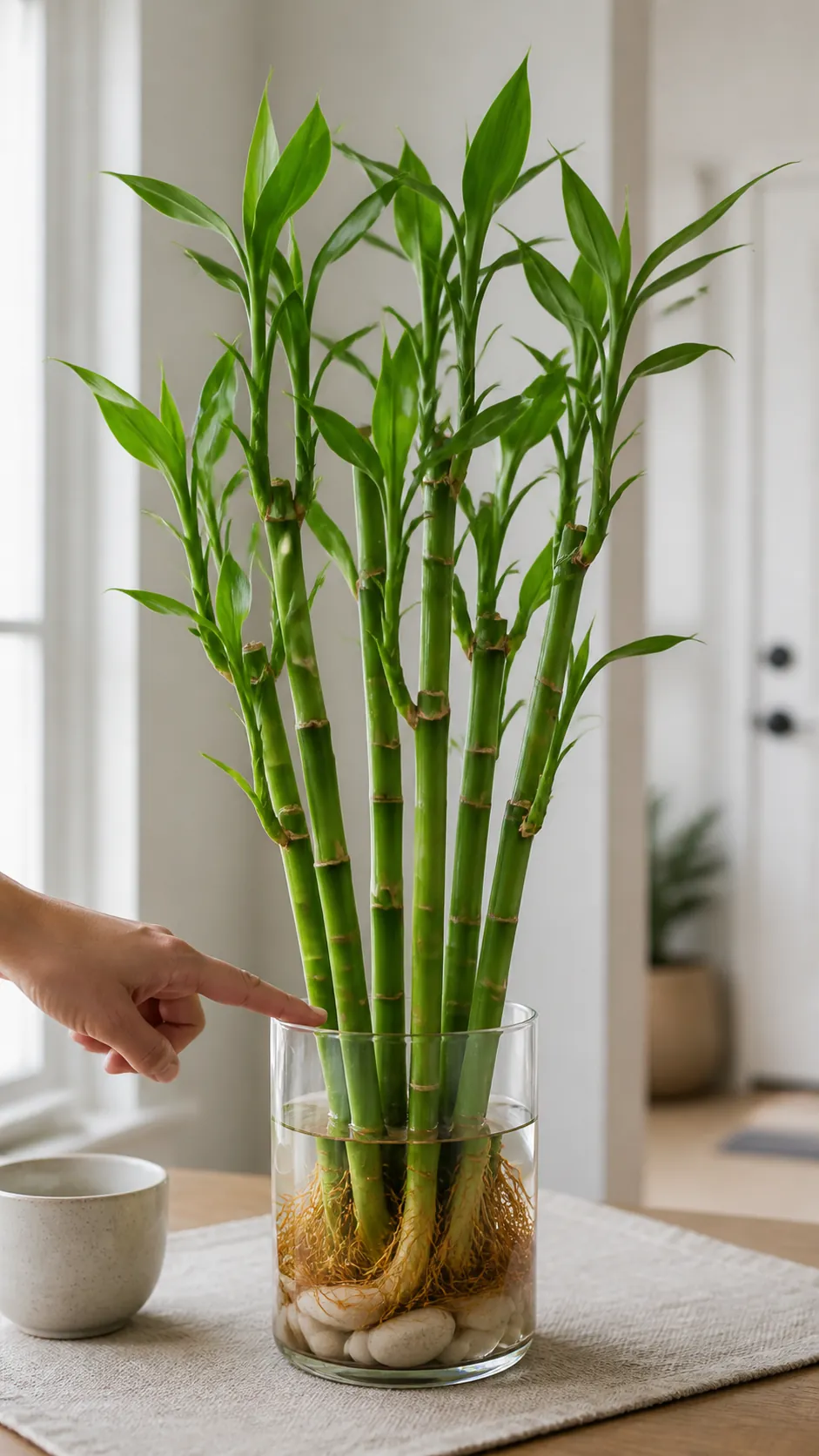 Lucky bamboo canes visible at the base for accurate counting