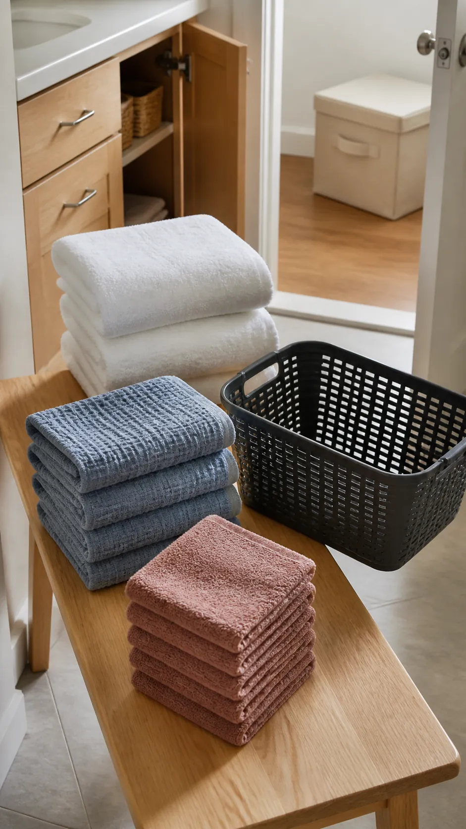 Small working supply of bath towels hand towels and washcloths