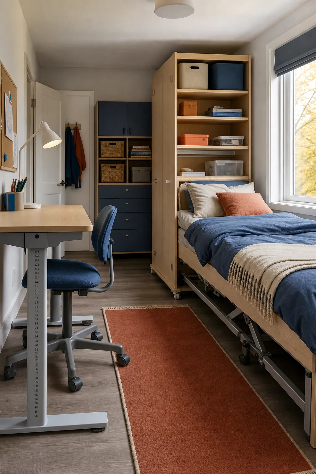 Adaptable furniture designed to grow with a child in a compact bedroom