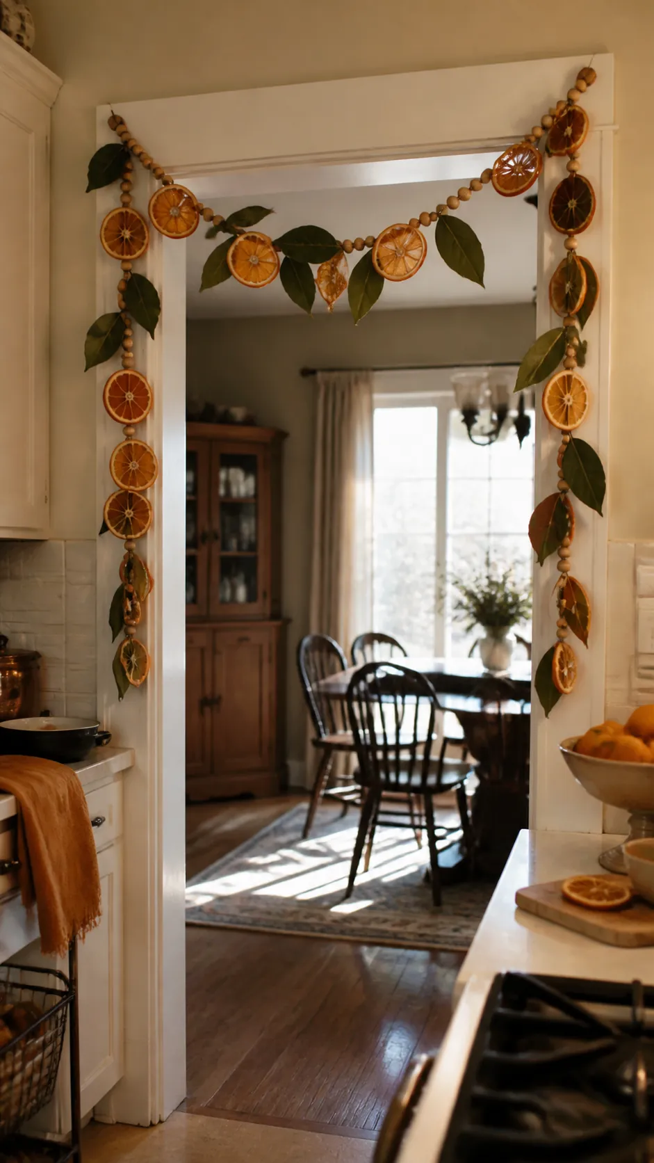 Dried orange and bay leaf Halloween kitchen garland