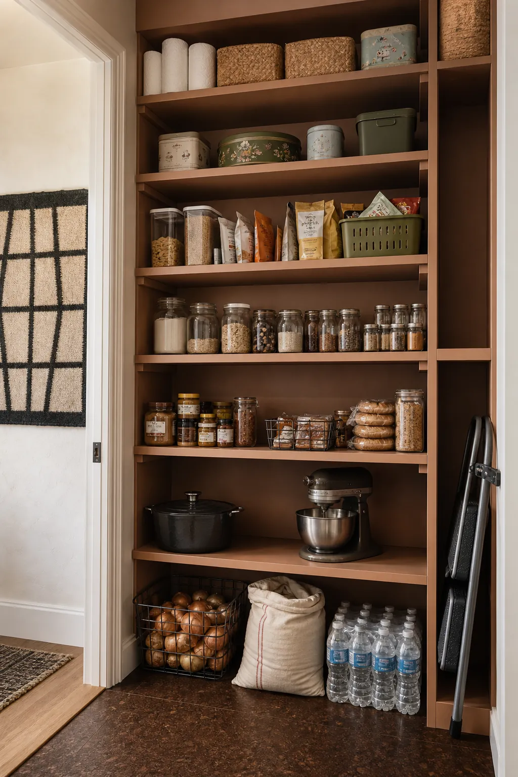 Vertical pantry zones for daily food heavy appliances and light backups