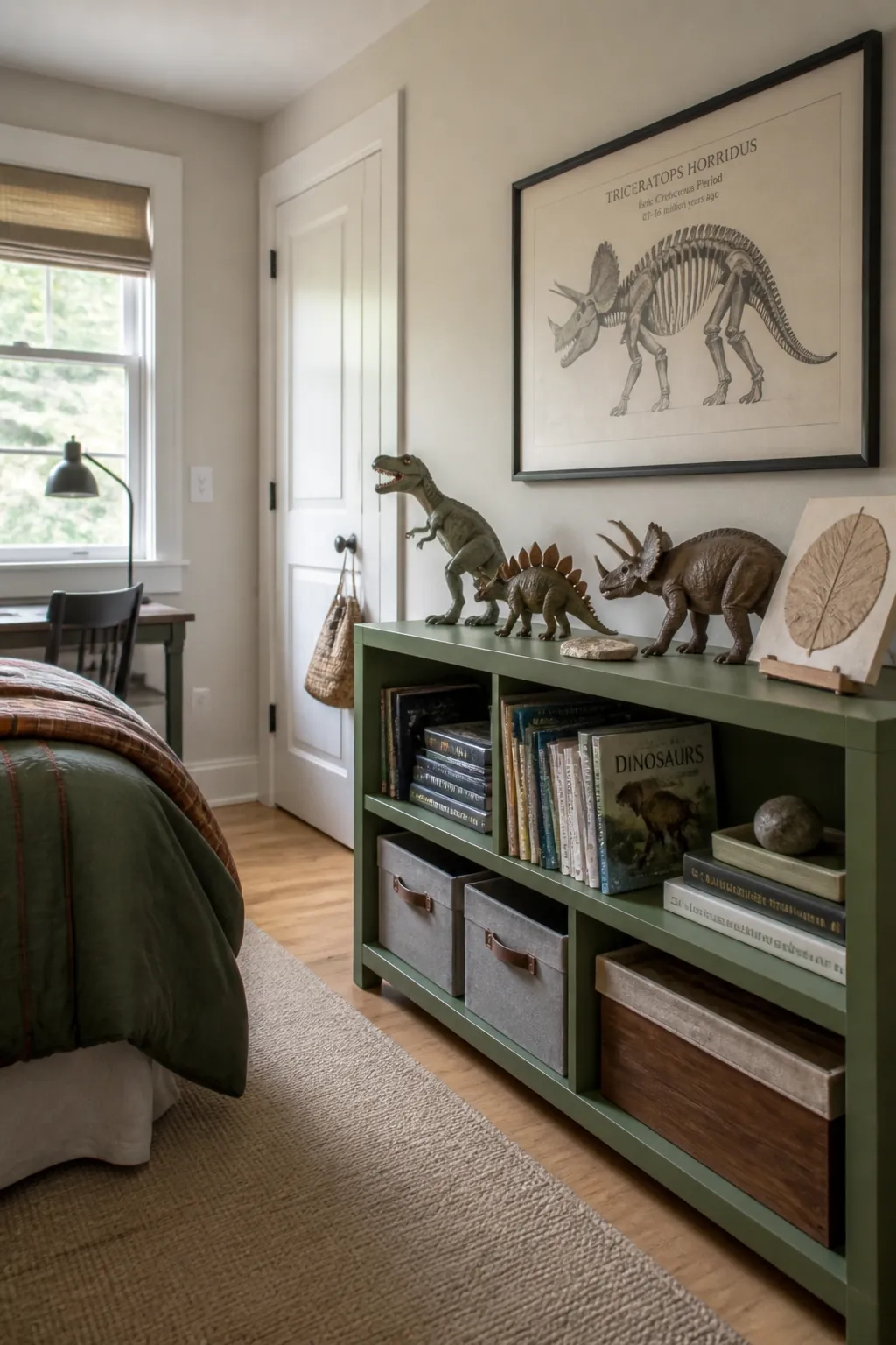 Dinosaur discovery corner with fossils books and models