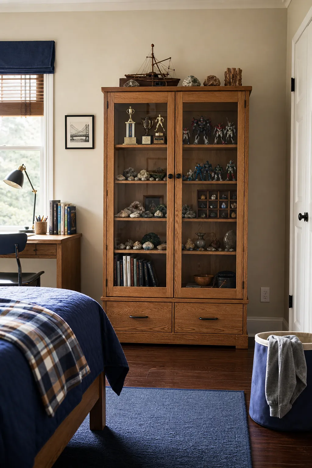 Curated collection cabinet in a personal boys bedroom