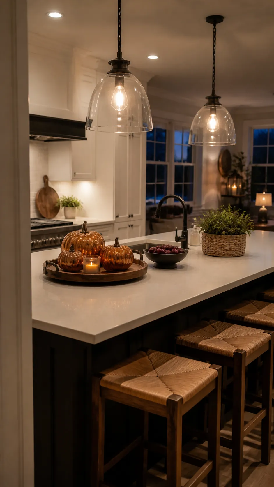 Stylish Halloween kitchen island decor with clear working space