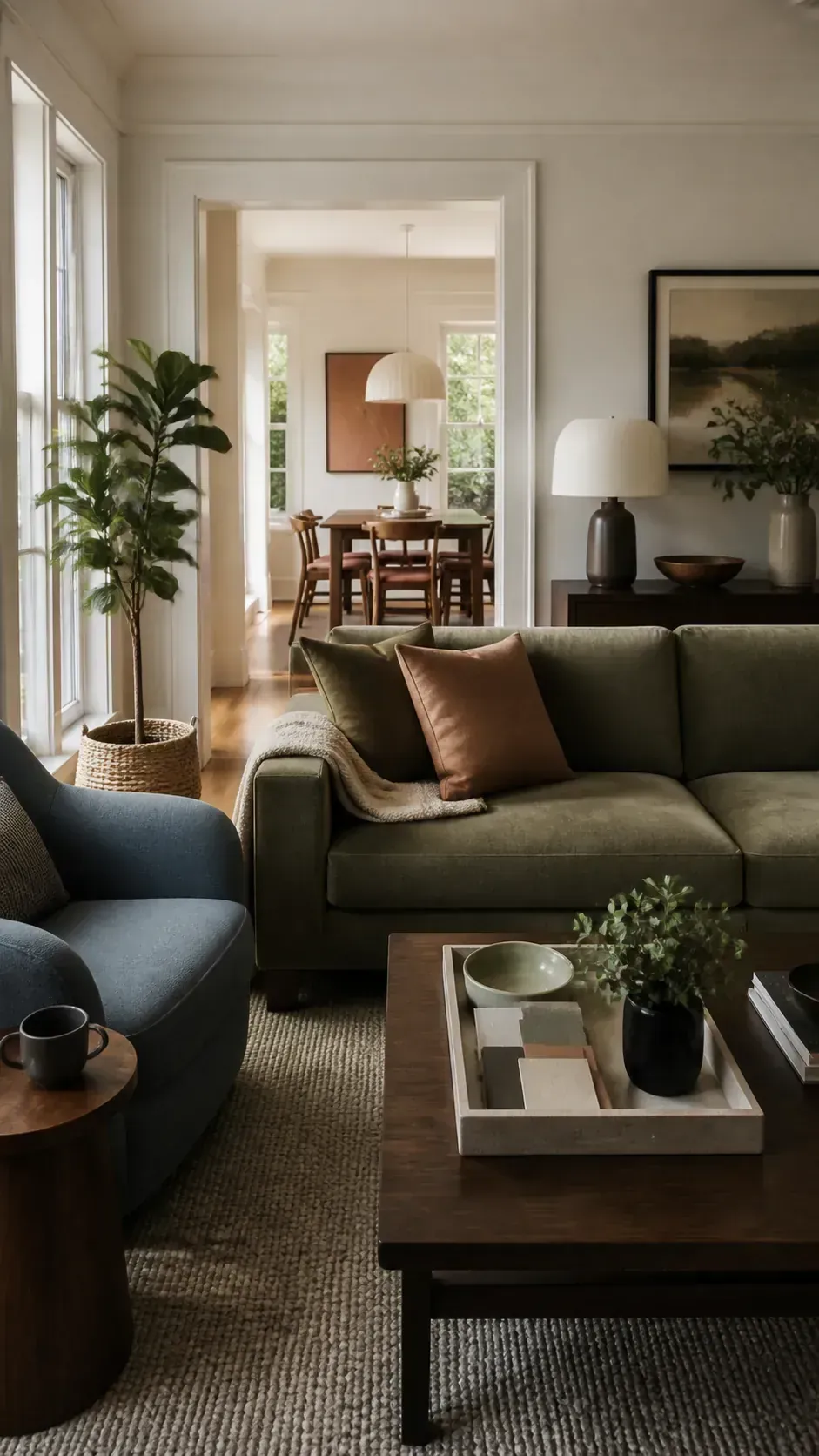Modern home color palette in a warm contemporary living room