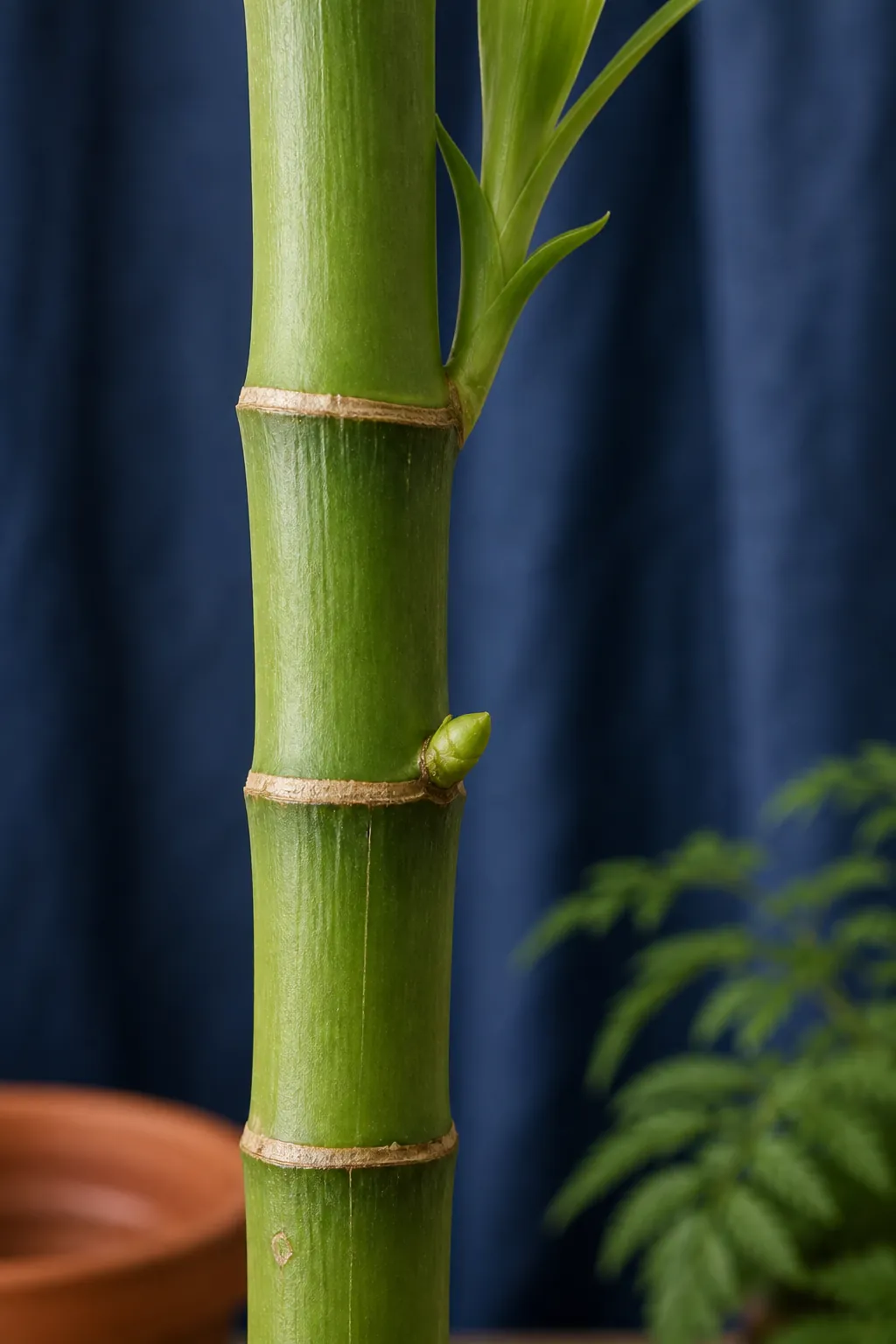 Close view of lucky bamboo nodes and the correct cutting location