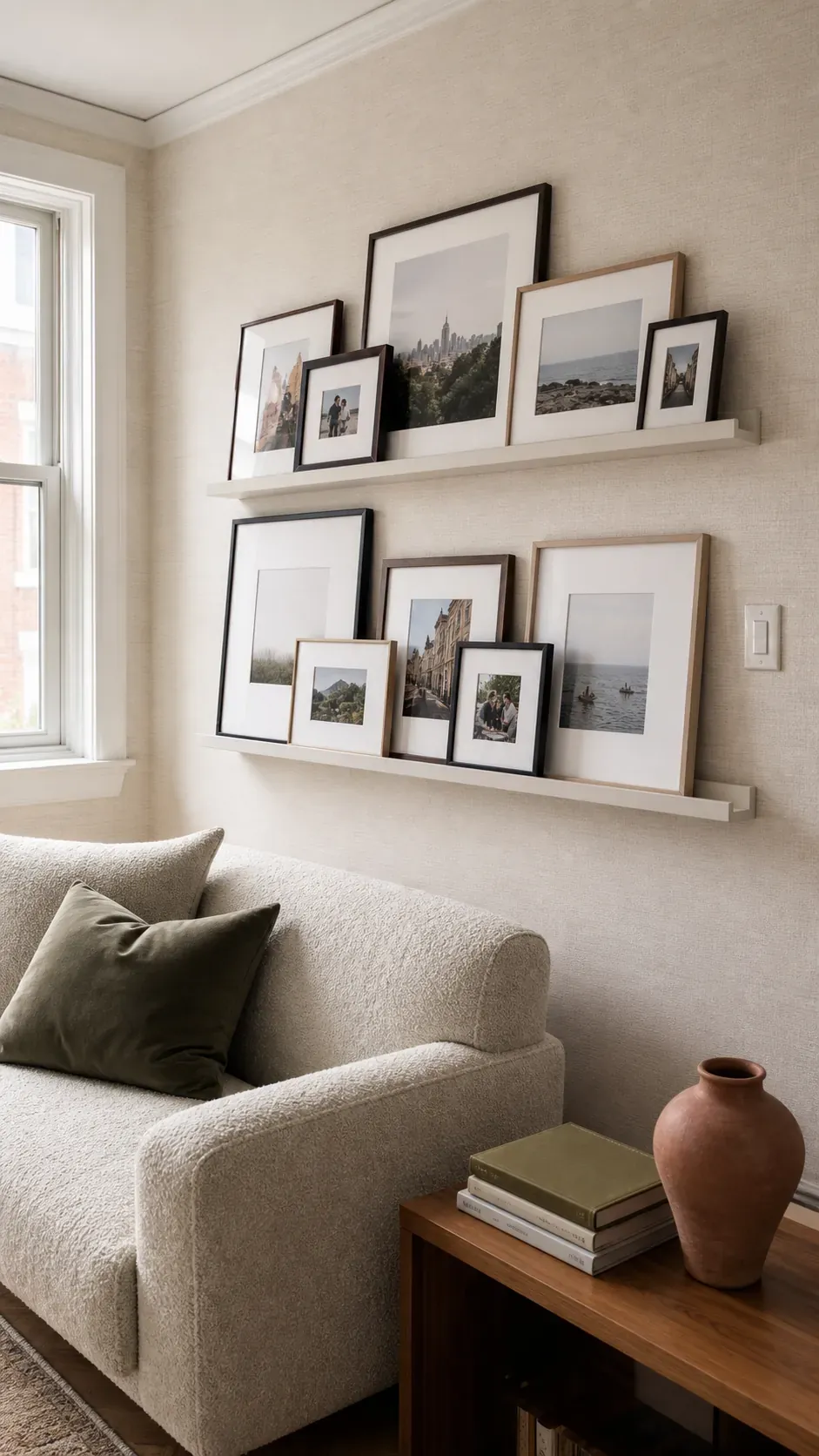 Picture Ledge Rotation photo frame wall arrangement