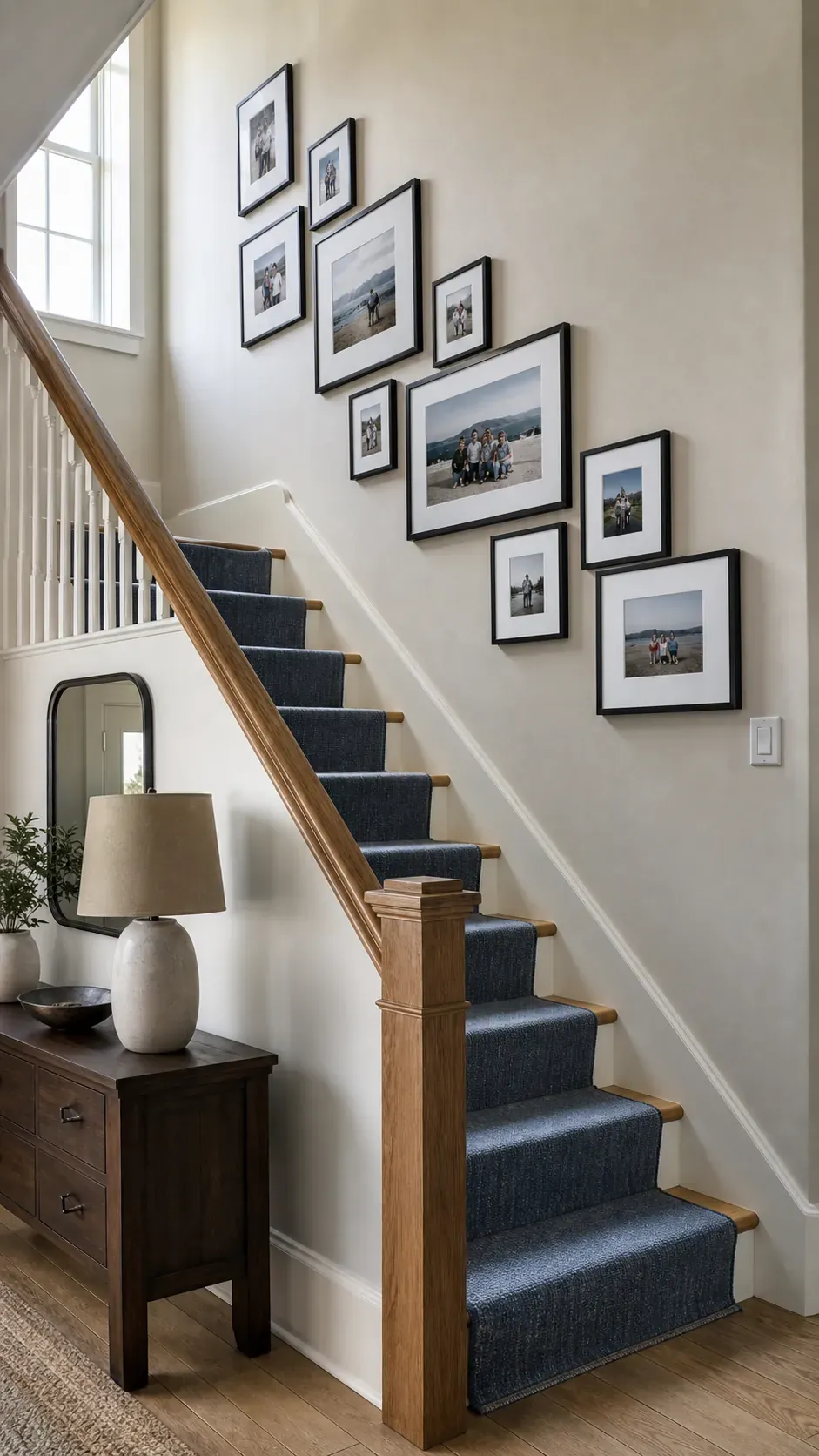 Staircase Rising Layout photo frame wall arrangement