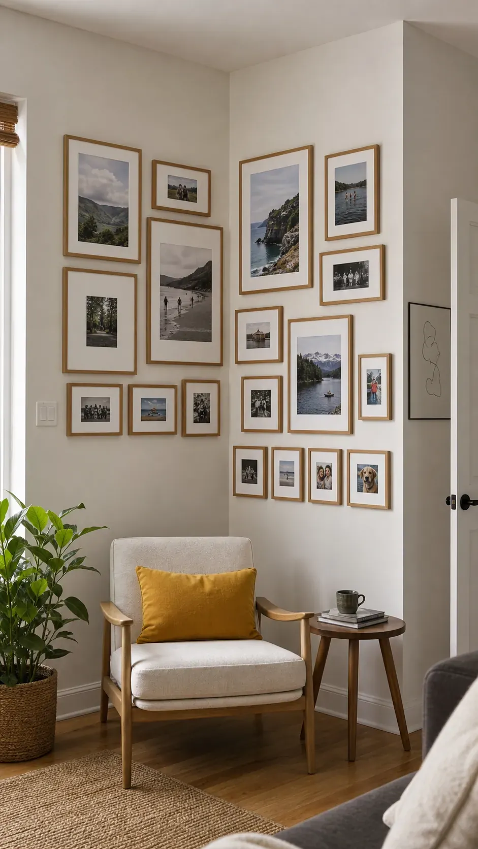 Corner Wrapping Gallery photo frame wall arrangement