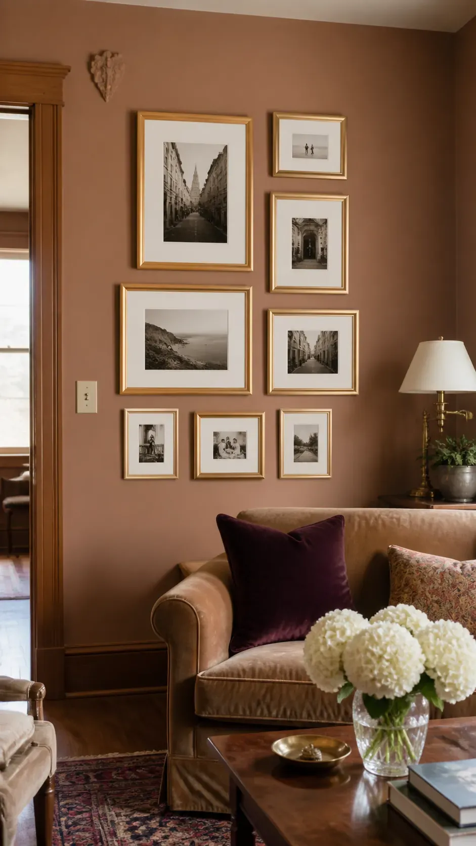 Gold Frame Accent Wall photo frame wall arrangement