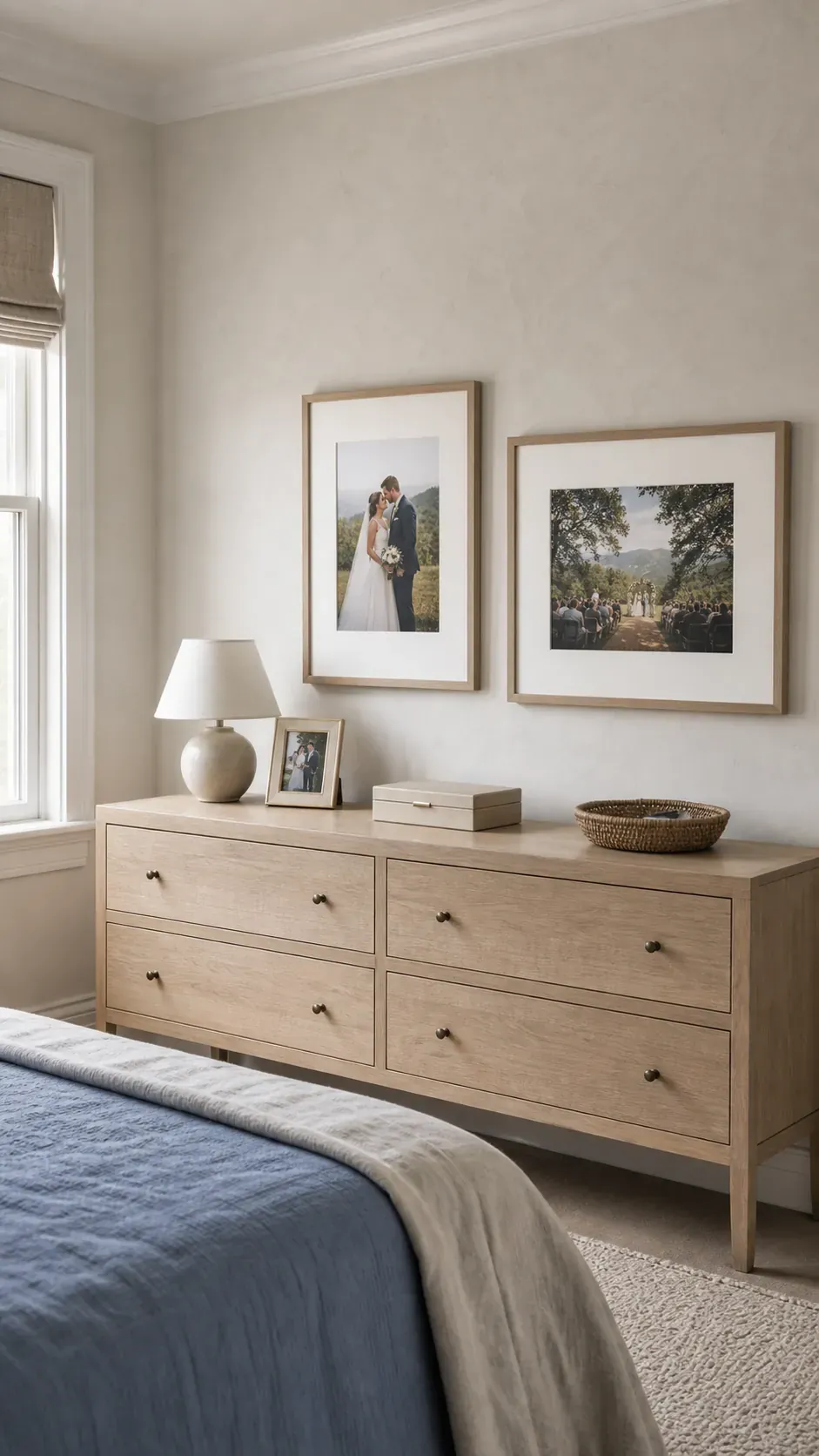 Bedroom Memory Pairing photo frame wall arrangement