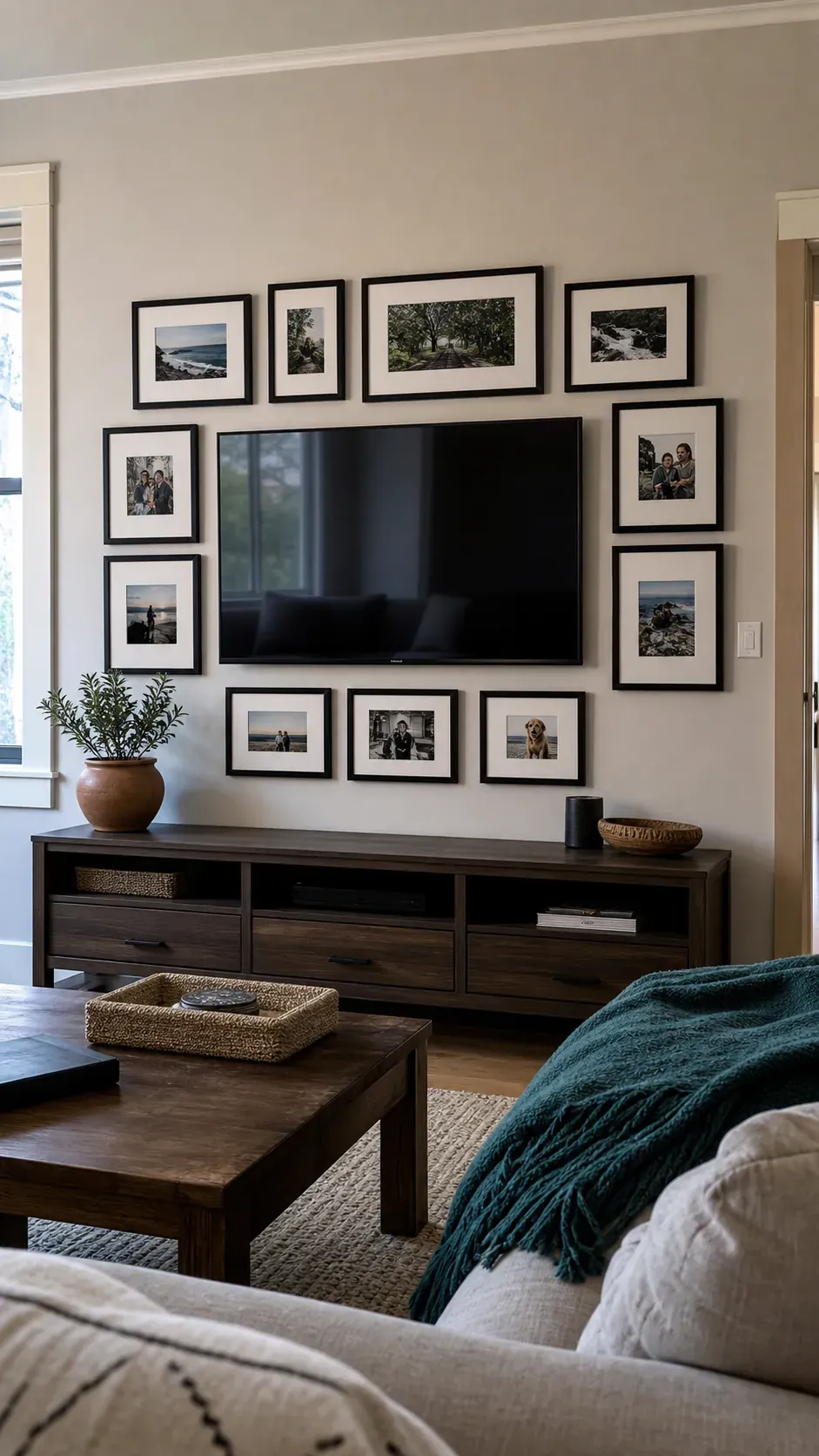 Around Television Photo Wall photo frame wall arrangement