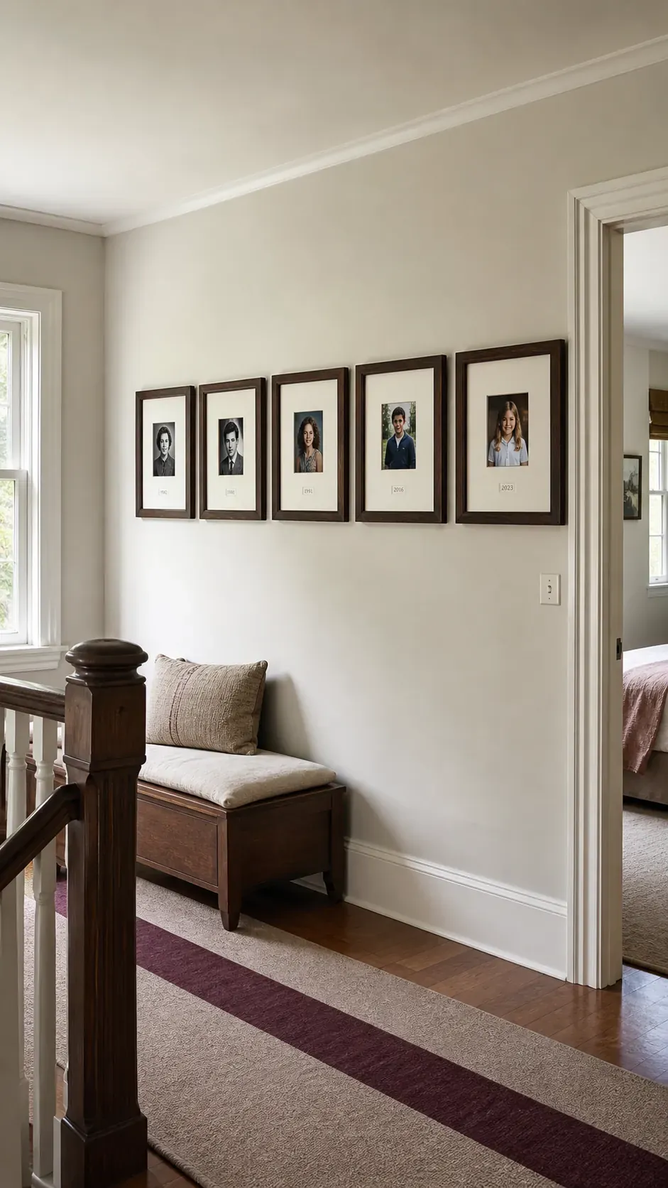 Generational Portrait Row photo frame wall arrangement