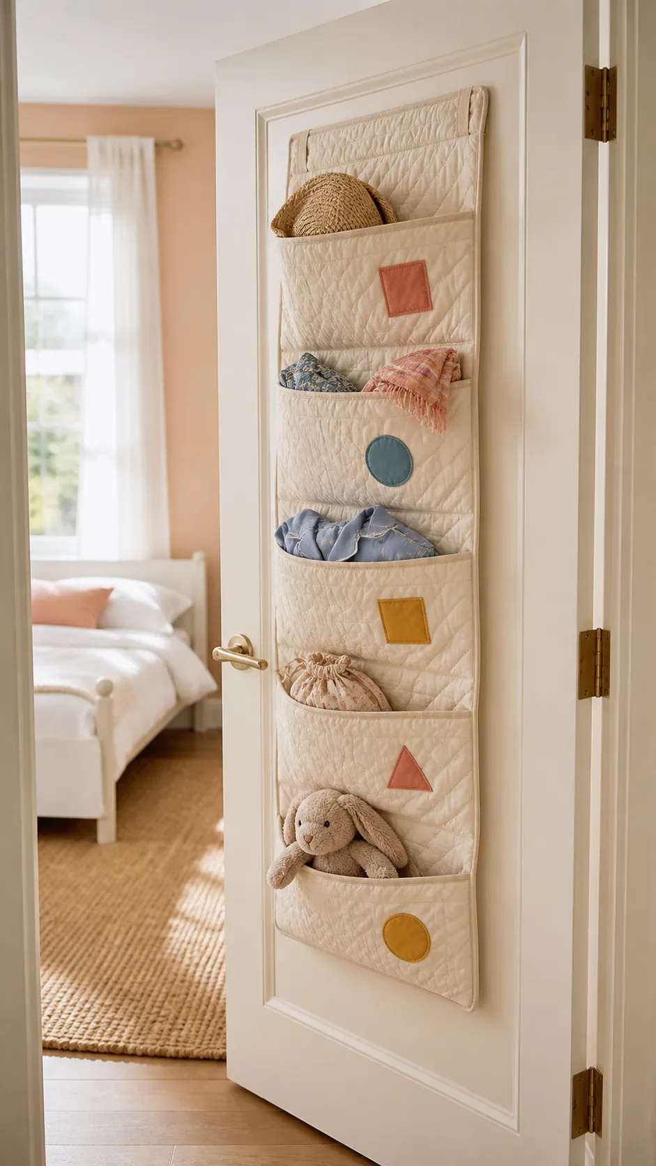 Door pocket organizer in a simple kids room