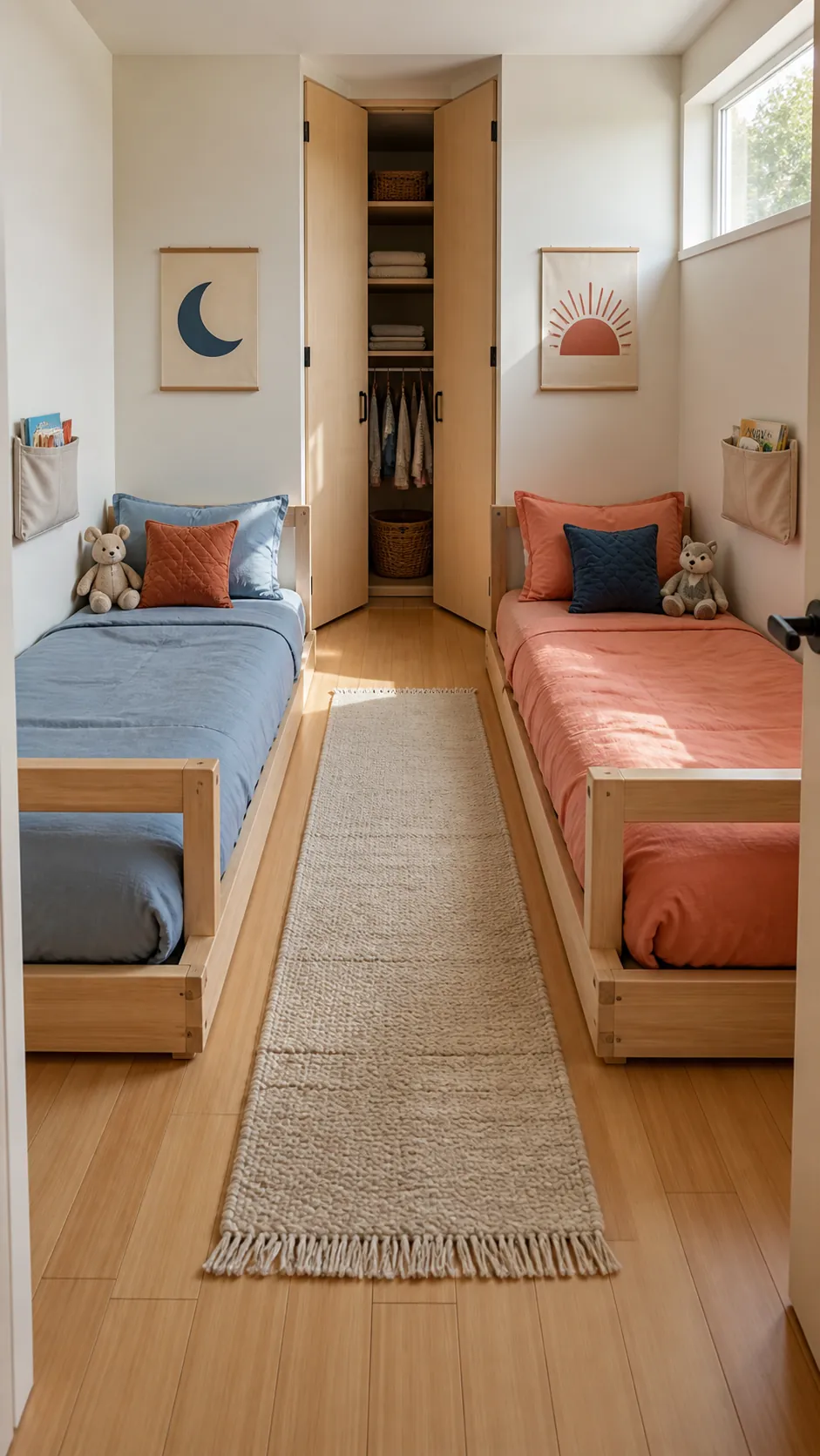 Matching beds in a small bedroom for two kids