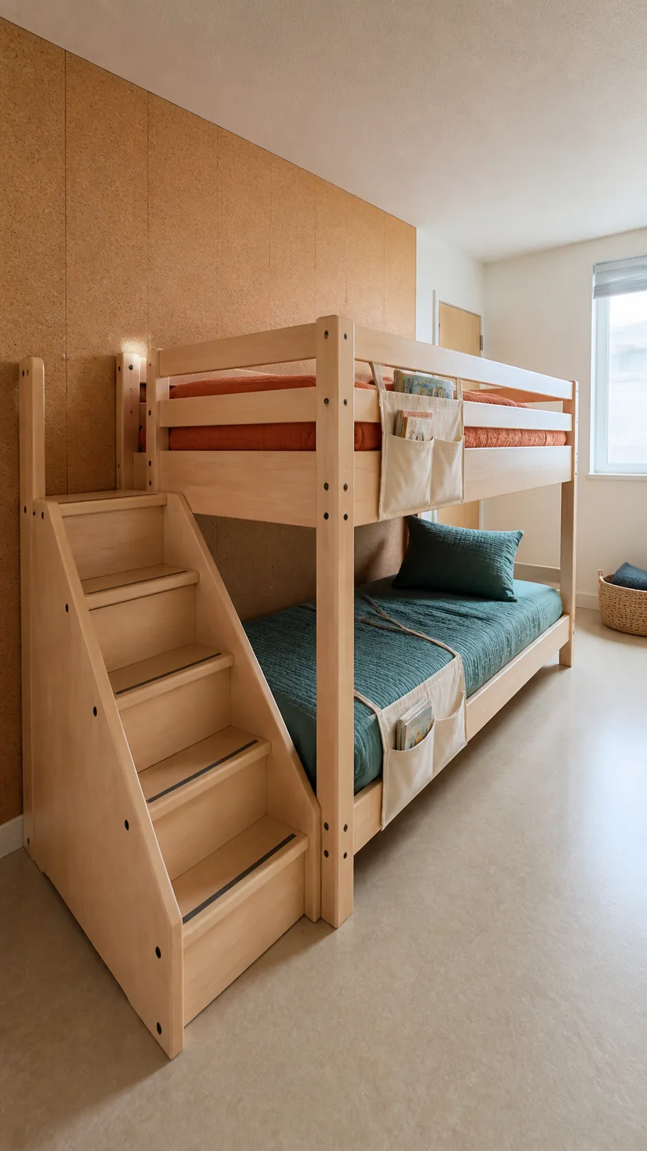 Low bunk bed for two kids in a small bedroom
