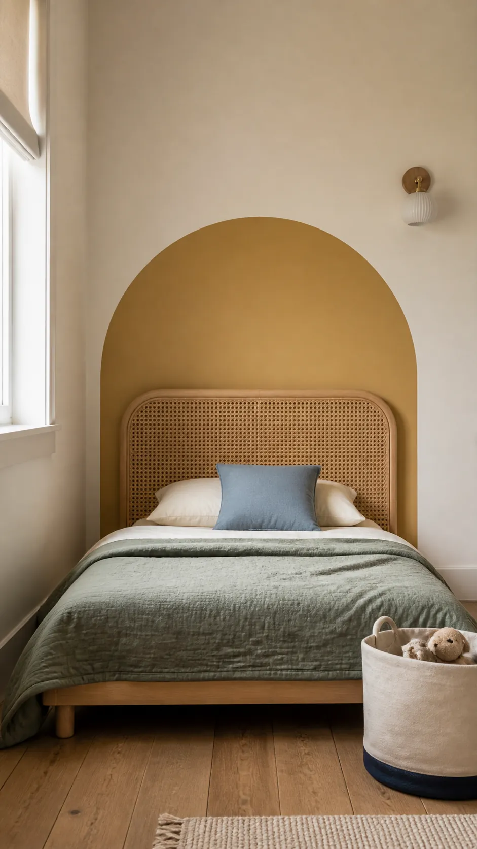 Painted headboard shape in a small toddler room