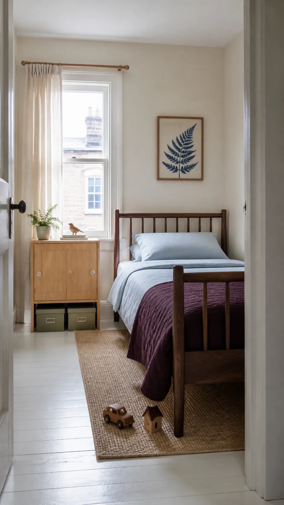 Light grounded palette in a small kids bedroom