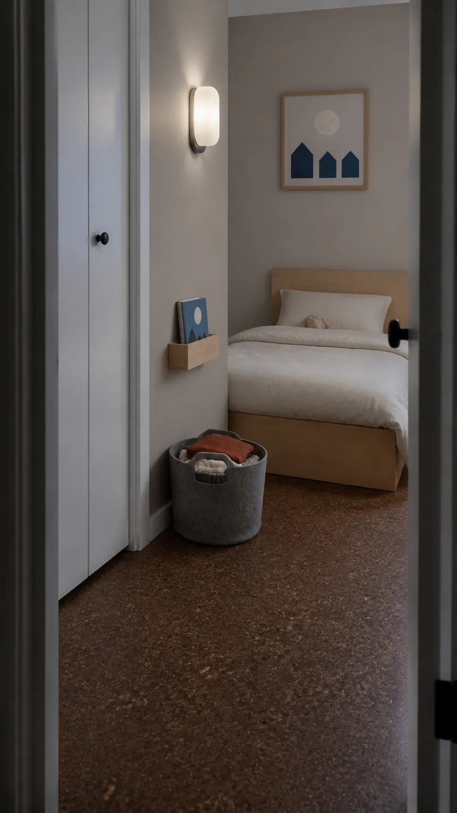 Simple bedtime landing zone in a tiny kids bedroom