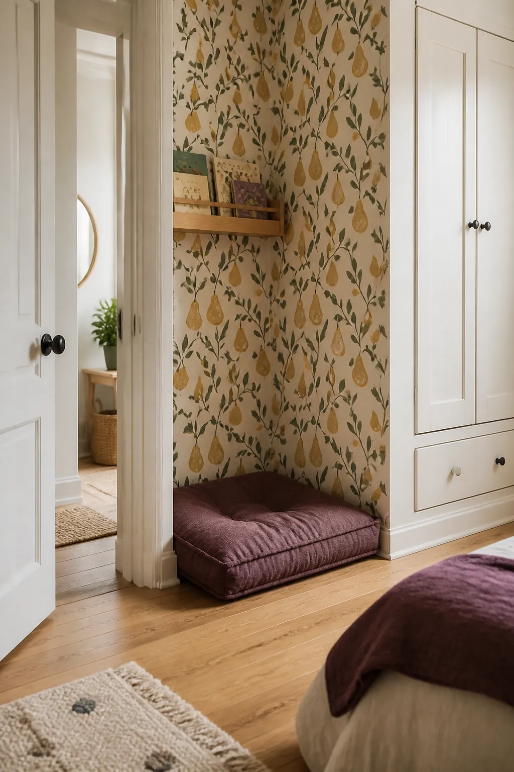Patterned nook in a small kids bedroom