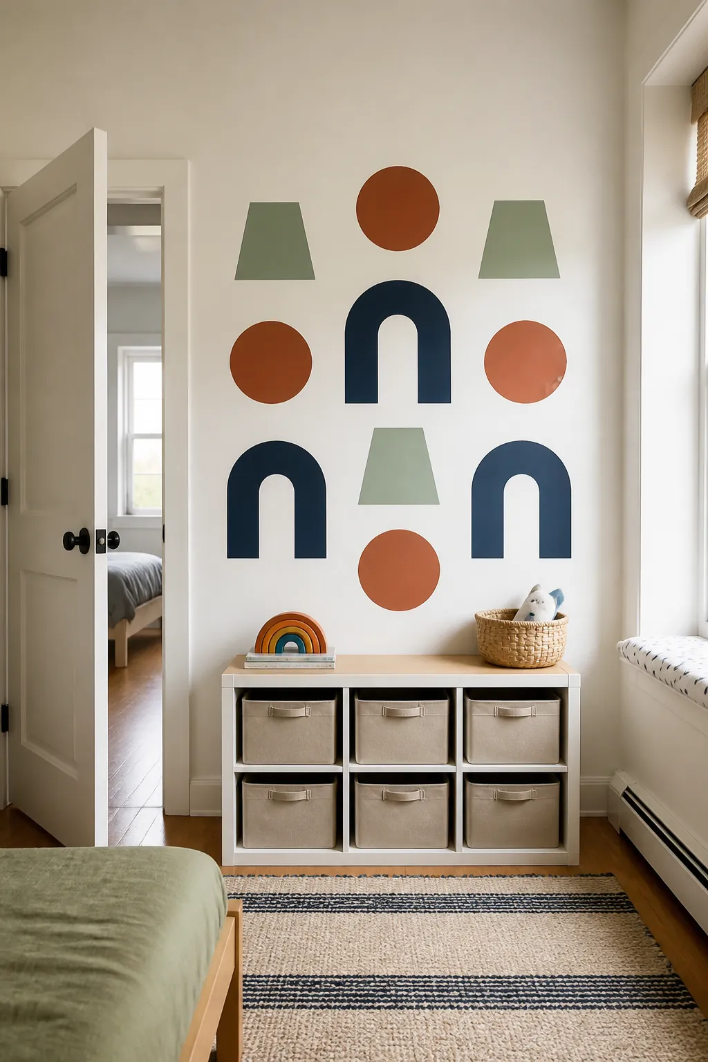 Removable wall shapes in a simple kids room