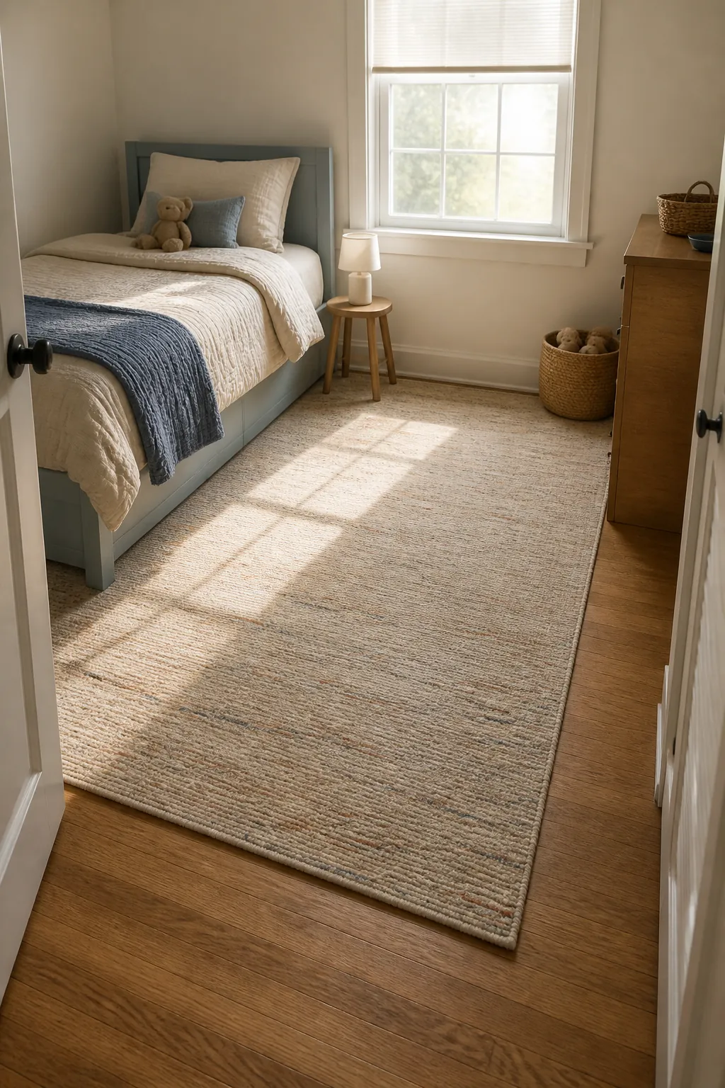 Well proportioned rug in a small children bedroom