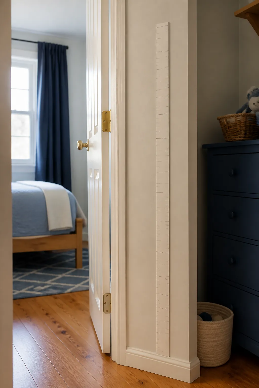 Growth strip behind a door in a small kids bedroom