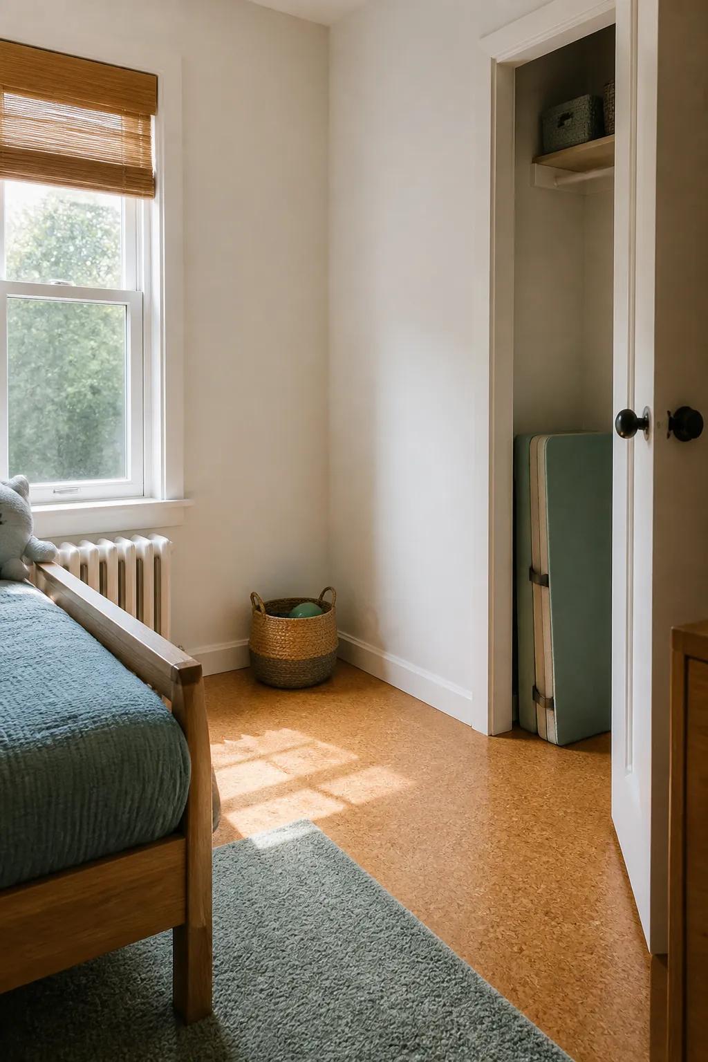 Flexible empty corner in a small kids bedroom