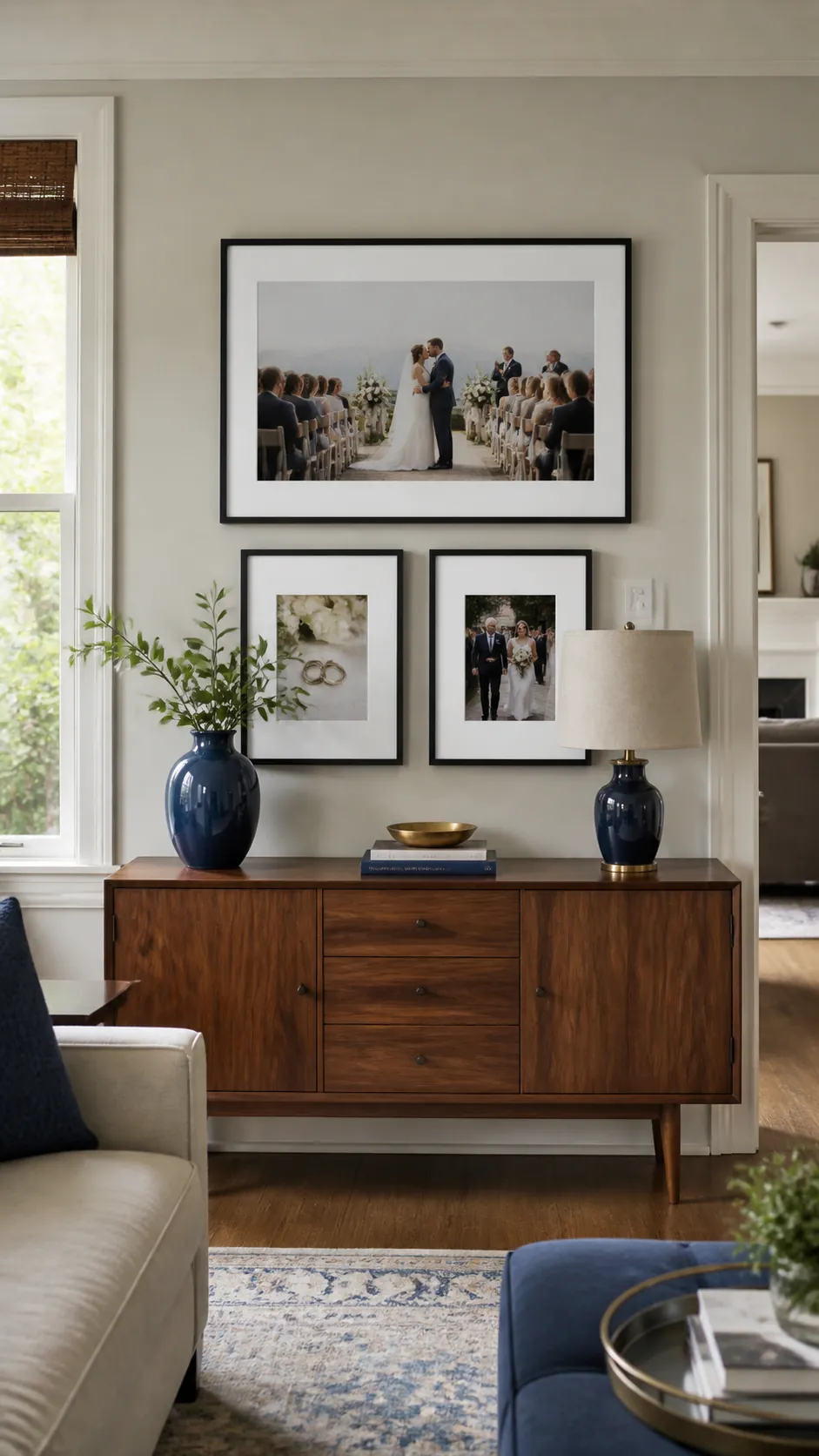 Ceremony Portrait Above a Console wedding photo wall display