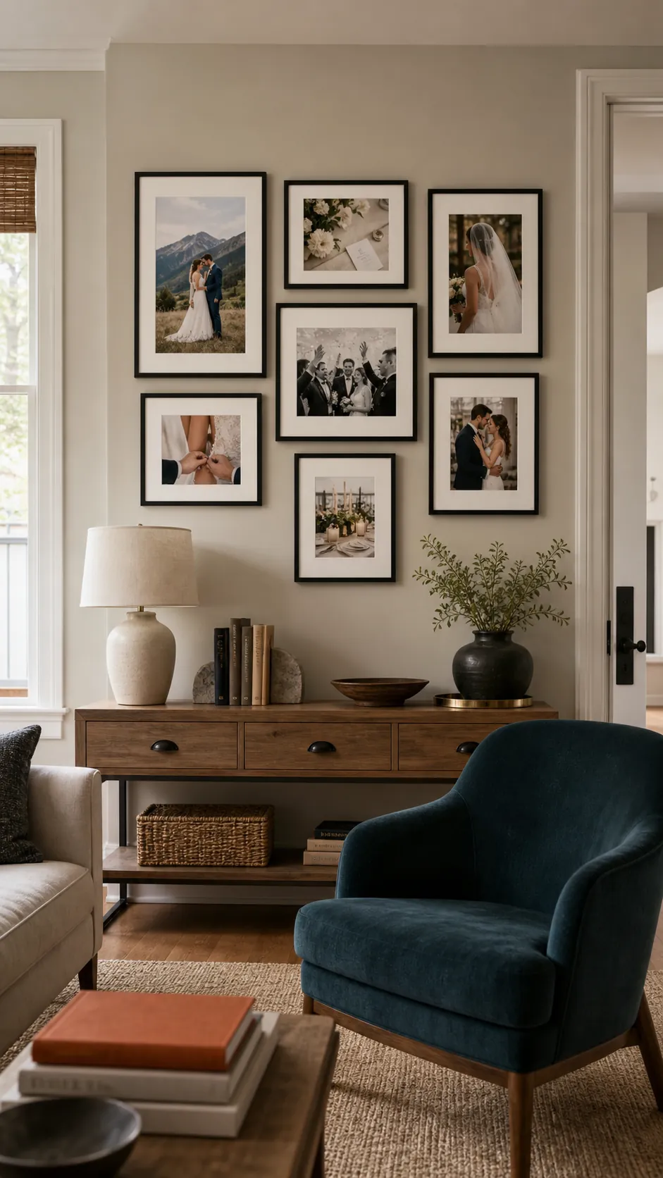 26 wedding photo frames wall ideas in a collected living room