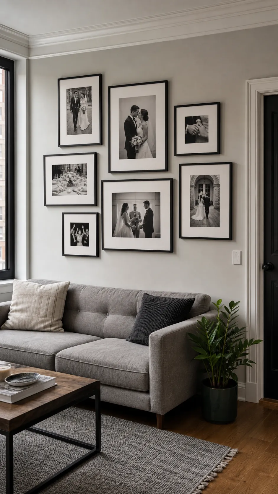 Black and White Couple Gallery wedding photo wall display