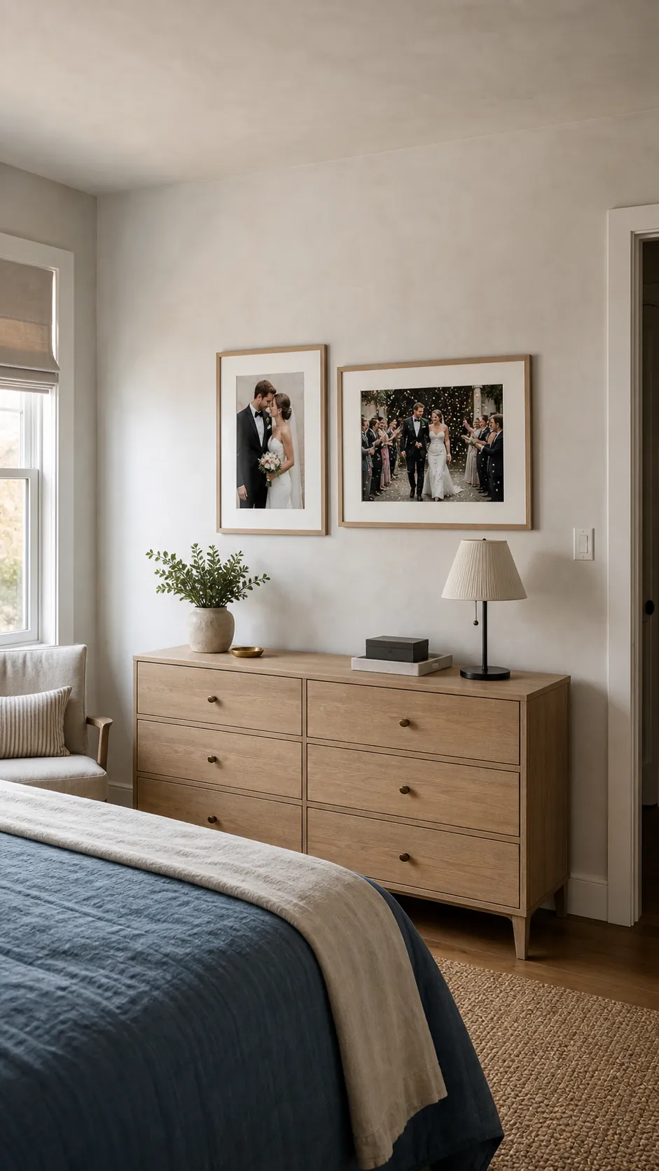 Soft Oak Bedroom Pair wedding photo wall display