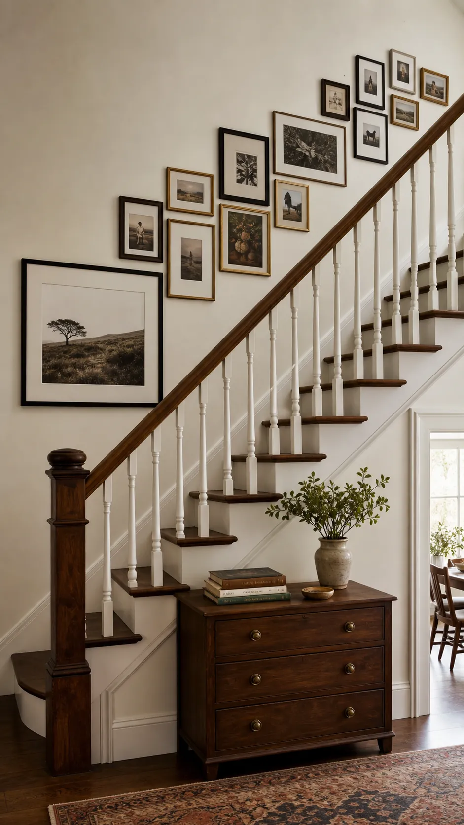 Follow the Rise of a Staircase mixed photo frame wall idea