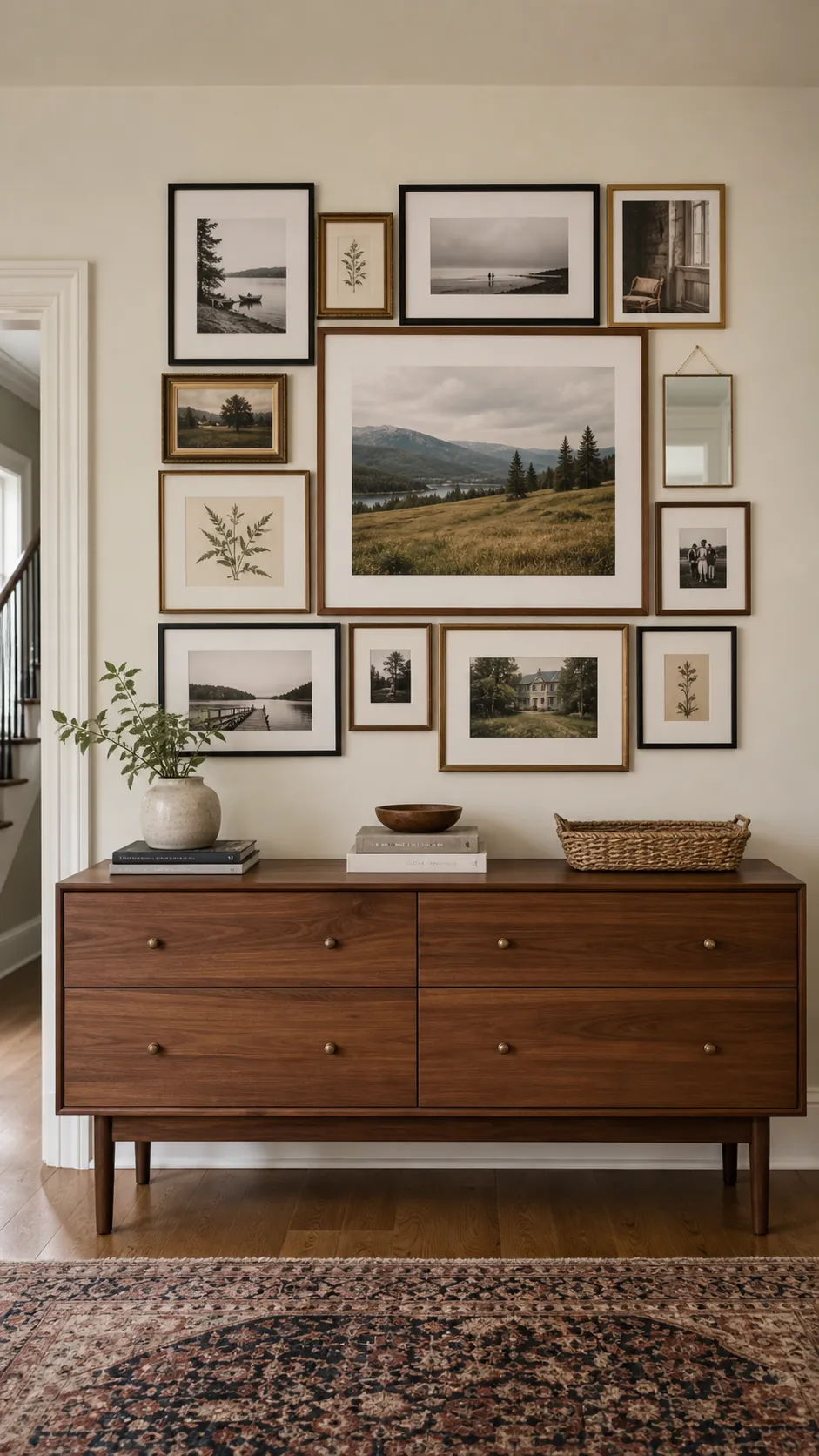 Build a Rectangle Above a Dresser mixed photo frame wall idea