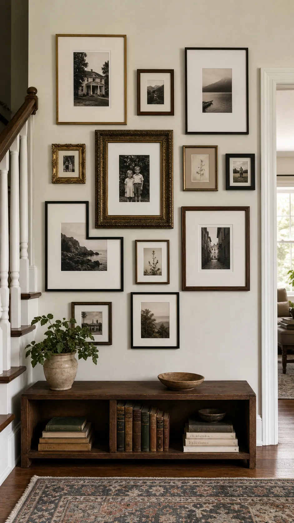 Blend Vintage Frames With Modern Mats mixed photo frame wall idea