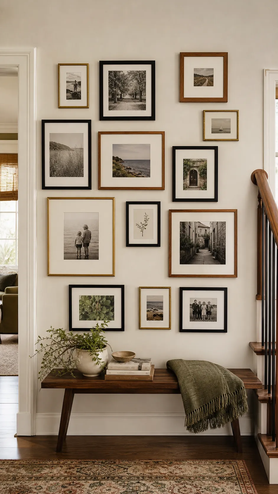 Limit the Collection to Three Finishes mixed photo frame wall idea