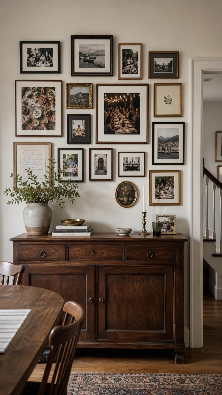 Create a Dining Room Conversation Wall mixed photo frame wall idea